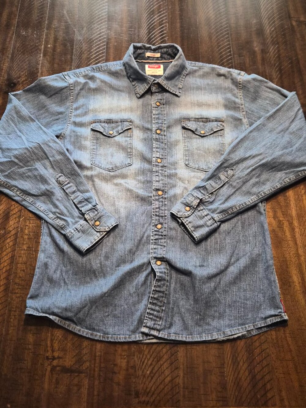 Wrangler Western Pearl Snap Shirt Mens Size L Long Sleeve Indigo Blue G789